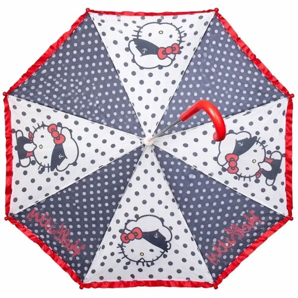Hello Kitty Sanrio Umbrella Children Child Size Red Navy Polka Dot